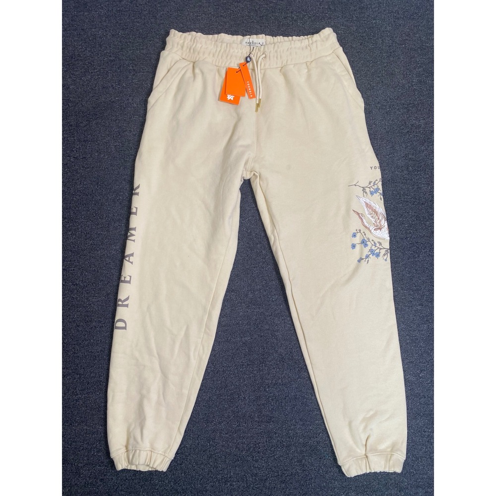 YoungLA Dreamer Joggers Cream Mens 2XL Crane Embroidered Sweatpants Preppy NEW